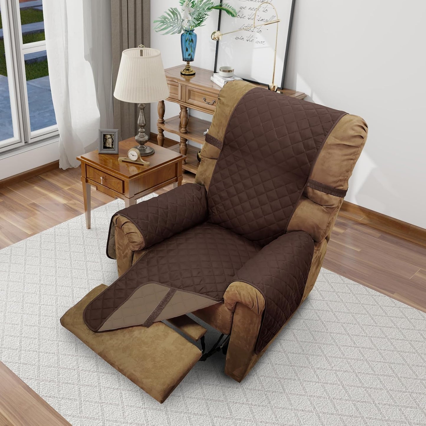 Recliner Chair Covers Reversible Sofa Cover Couch Cover for Pets Lazy Boy Furniture Protector(28''Recliner,Chocolate/Taupe)