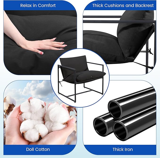 Kromax Sling Accent Chair, Cozy Living Room Chairs, Square Metal Frame - Image 5