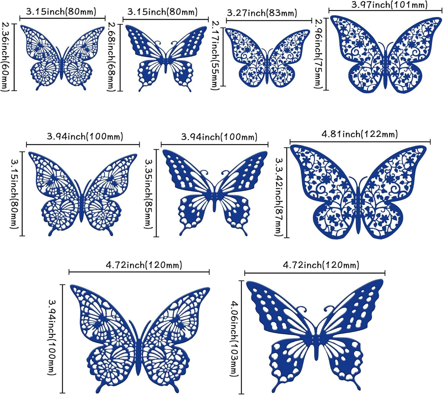 Gyufise Lively 3D Butterfly Cupcake Toppers - 36 Pack Hollow Cake Decorations for Birthday, Wedding, Fairy Party - Blue Glitter