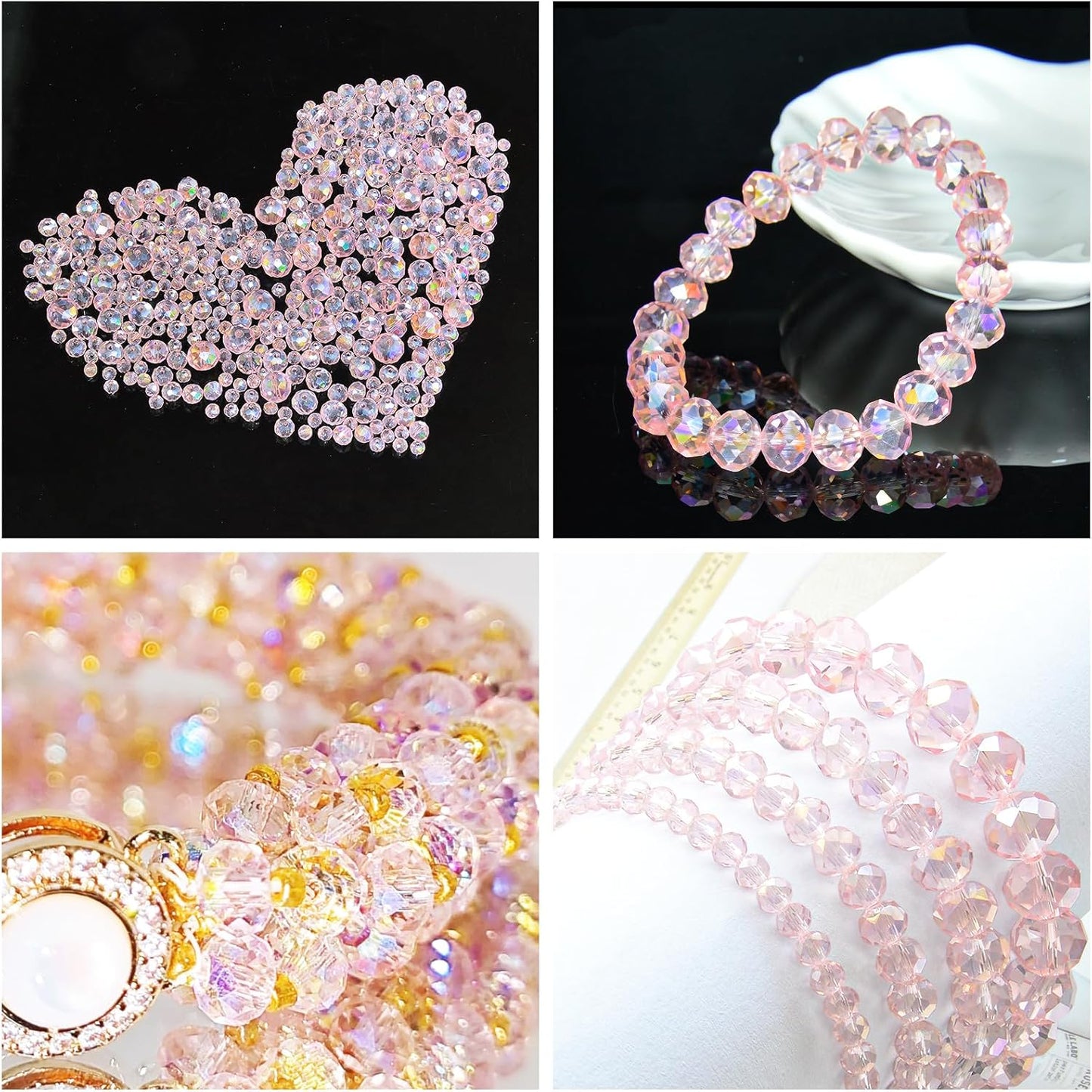 800Pcs 4/6/8/10mm Crystal Glass Beads for Jewelry Making Beads for Bracelets Necklace Pendants Making Supplies(Pink)