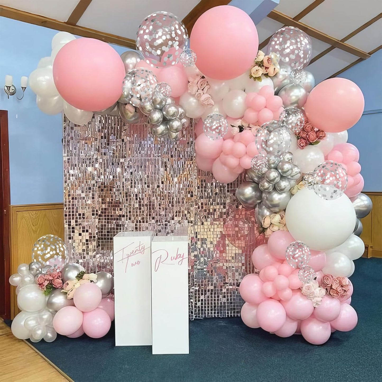 Pink and Silver Balloons, Pastel Pink White Balloon Metallic Silver White Macaron Balloon Party Confetti Balloons for Girls Kids Birthday Bride Wedding Baby Shower Graduation