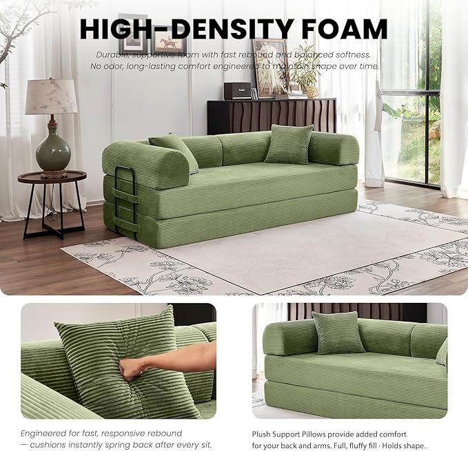 79'' Corduroy Sleeper Couch Bed, No Assembly Modular Floor Sofa - Image 4