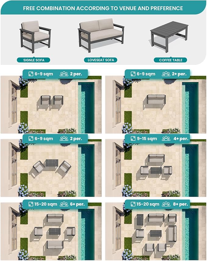 SERWALL 4 Pieces HDPE Outdoor Sofa Set - Image 9