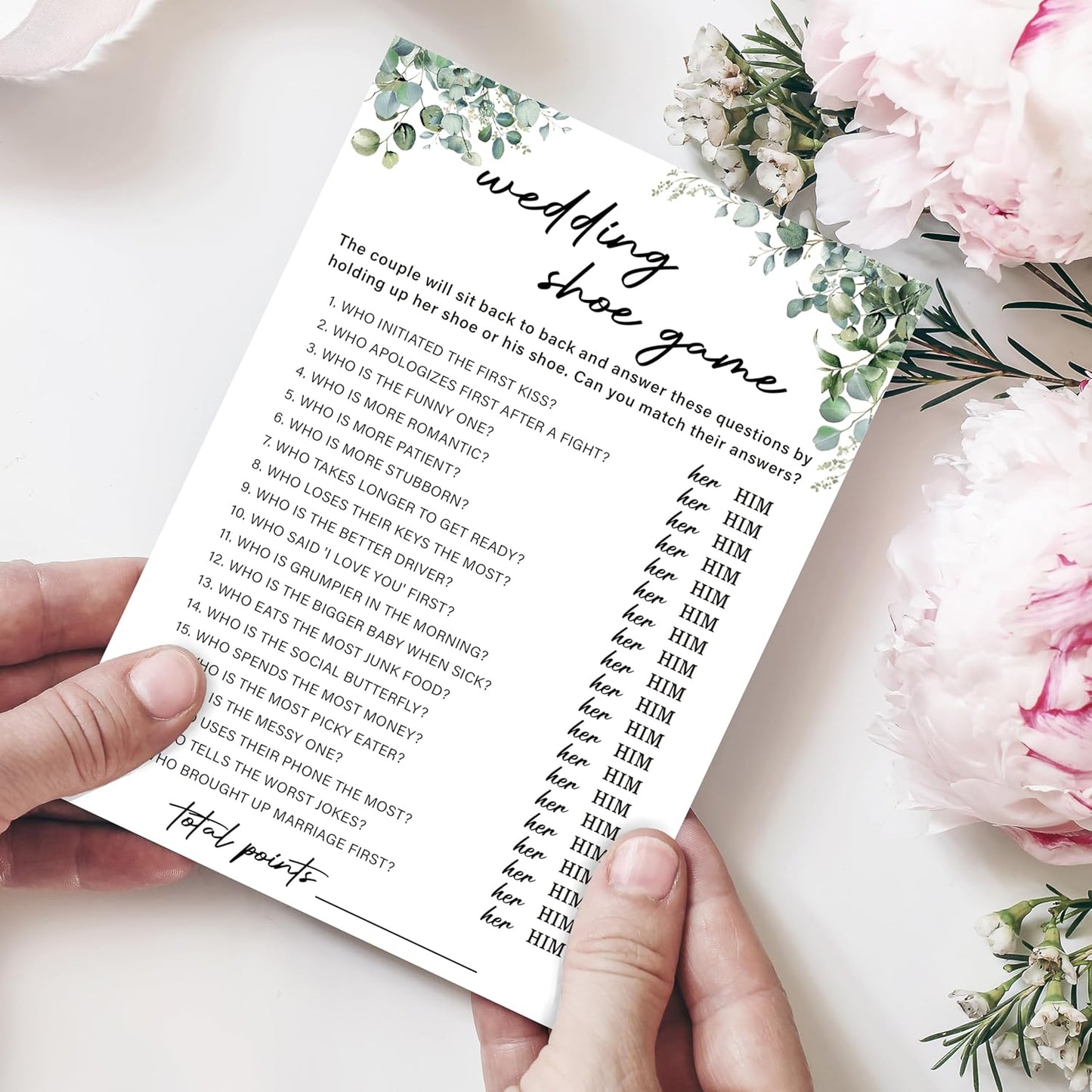 Eucalyptus Bridal Shower Game Cards - Wedding Shoe Game, Wedding Engagement Bachelorette Party Bridal Shower Games for 30 Guests, Double Sided Cards Set of 30, Activity Supplies & Favor/A12