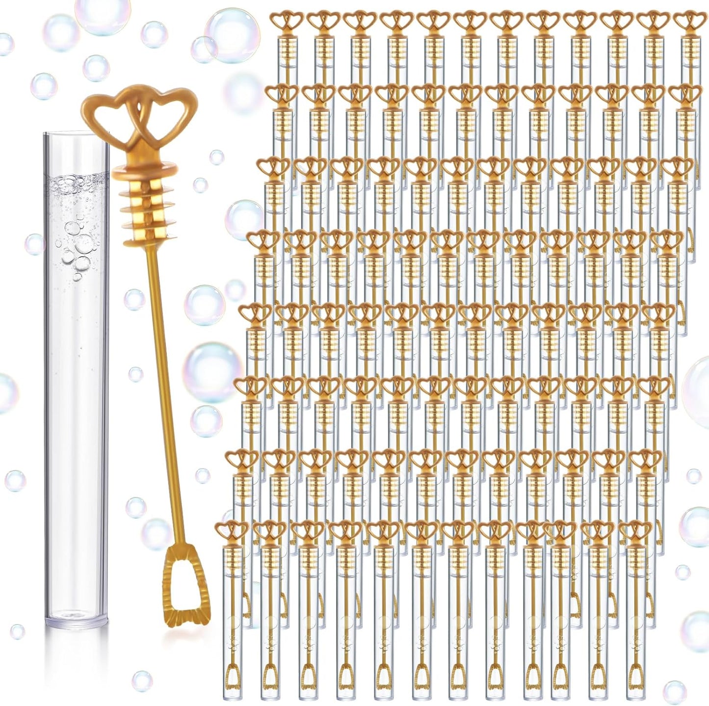 150 Pcs Bubble Wands Bulk for Wedding Party Mini Heart Wand with Bubble Solution for Wedding Bridal Showers Valentine Anniversary Graduation Birthday Supplies(Gold,Double Heart)