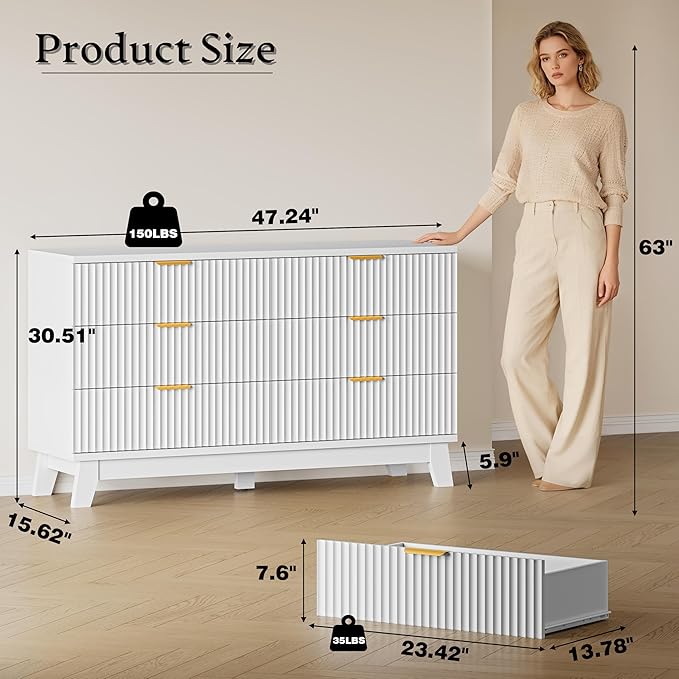 BORNOON Fluted 6 Drawer Dresser, 47.2" Wide Modern Boho Chest of Drawers - Image 2
