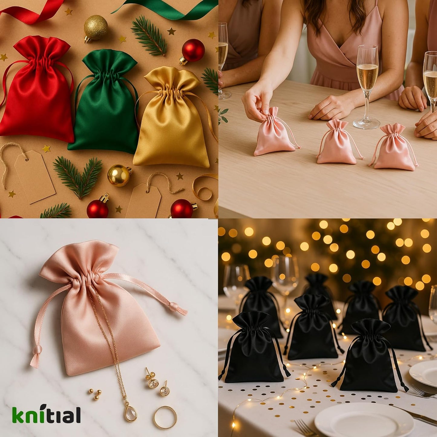 5" x 8" Gold Satin Gift Bags, Jewelry Bags, Wedding Favor Drawstring Baby Shower Christmas 50 per Pack