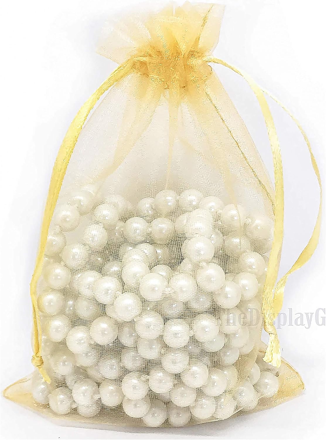 TheDisplayGuys 100-Pack 4x6 Gold Sheer Organza Gift Bags with Drawstring, Jewelry Candy Treat Wedding Party Favors Mesh Pouch