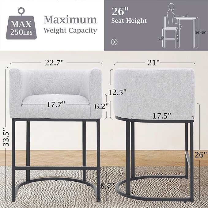ClinQ 26" H Counter Height Bar Stools Set of 2, Modern Barrel Counter Stools - Image 2