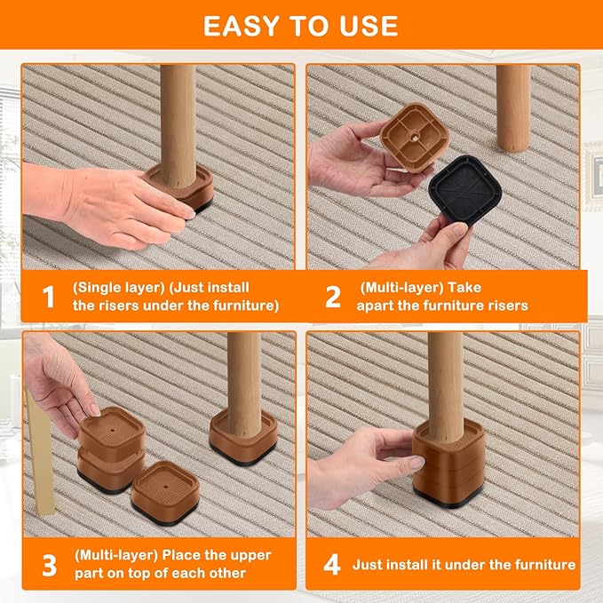shouwuhho 24 Pack Furniture Risers Adjustable Bed Risers Heavy Duty Lifts - Image 7
