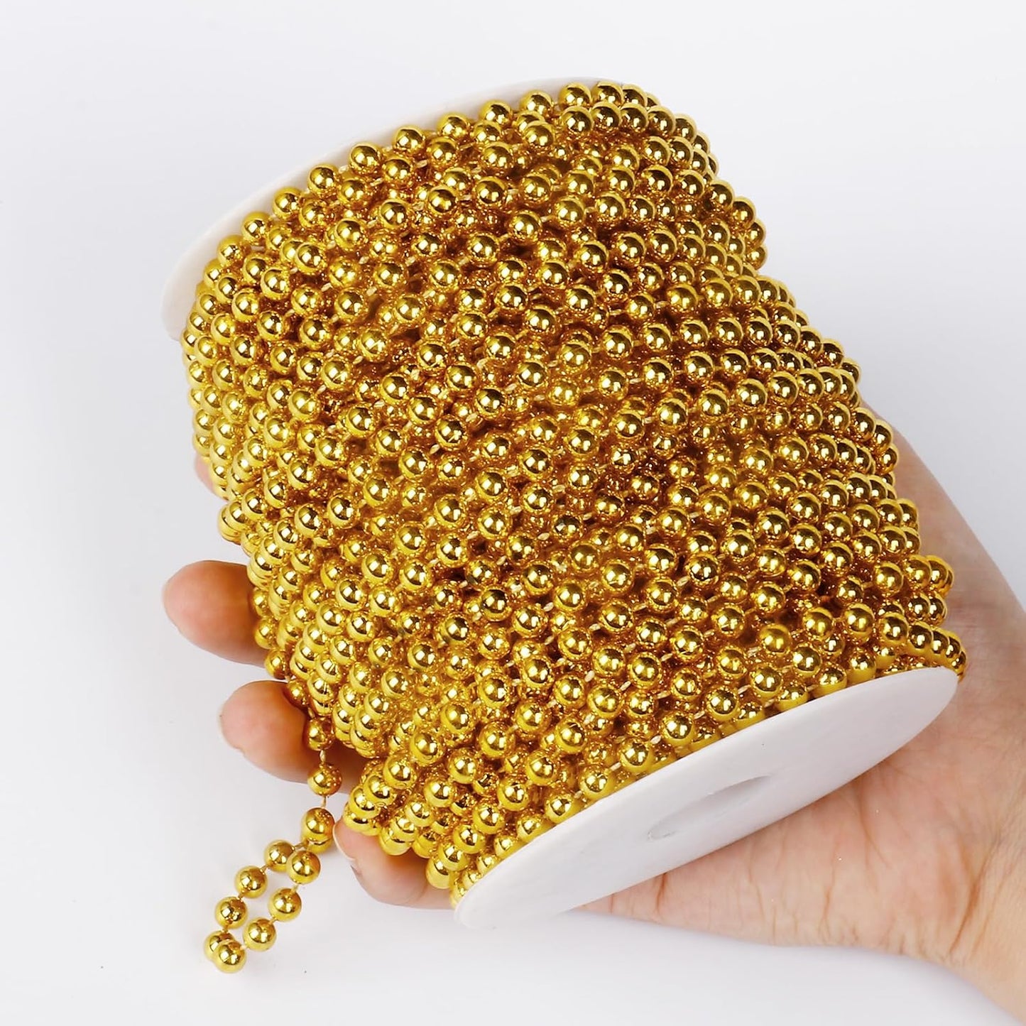 [98 Feet] Gold Pearl Beads Garland, 6MM 33 Yards Gold Faux Pearl Beads String Roll Bulk for DIY Craft Christmas Tree Wedding Party Decoration