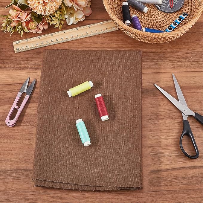 59.06 Inch Coffee Brown Needlework Fabric Natural Cotton Linen Cloth Quilting - Image 4