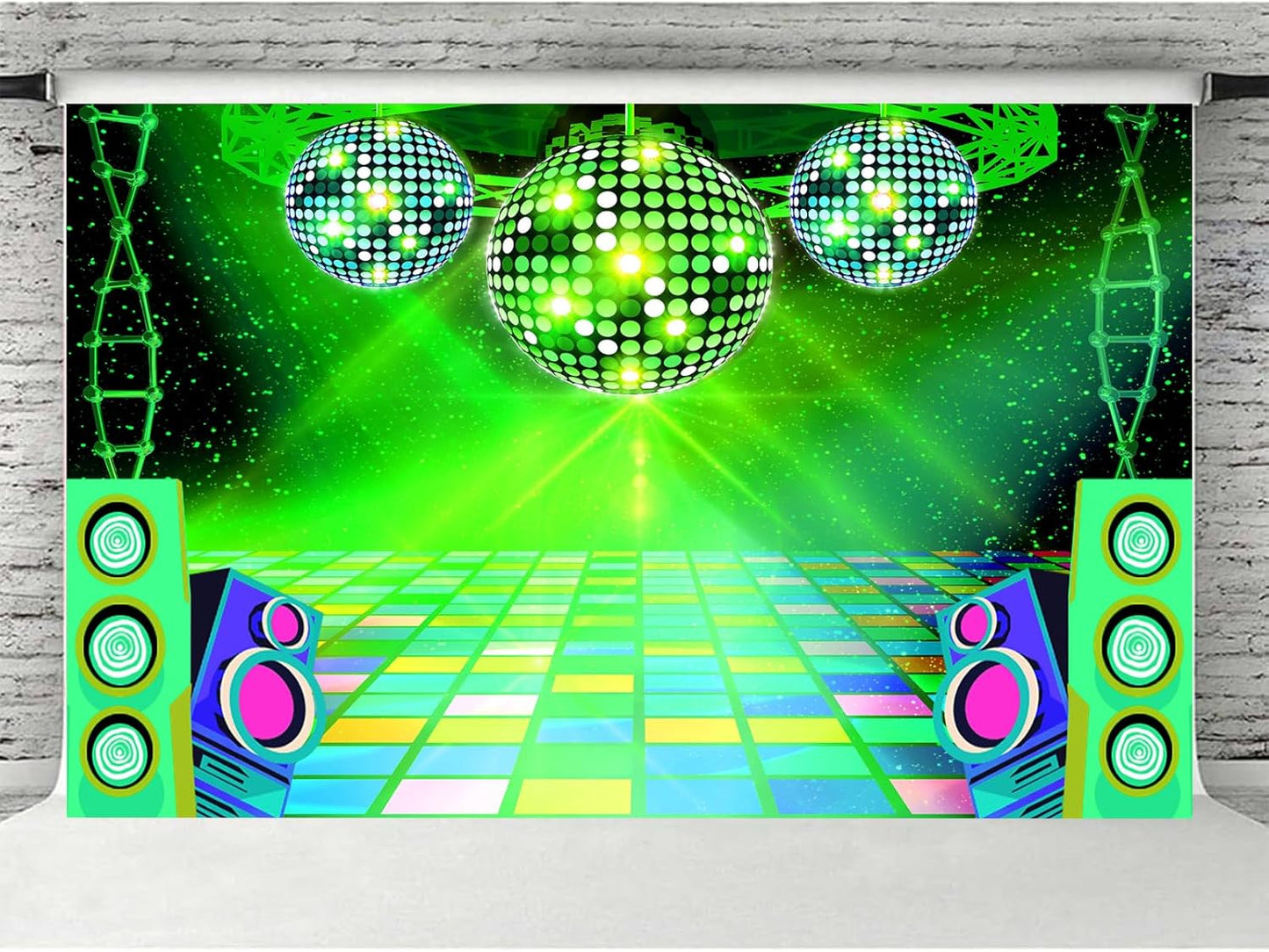 Dance Party Backdrop Retro 80s 90s Theme Stage Dance Ball Music Birthday Party Decoration DJ Photography Background 12 x 10 ft for Baby Shower Picture Photo Shoot Polyester Fabric, Blue