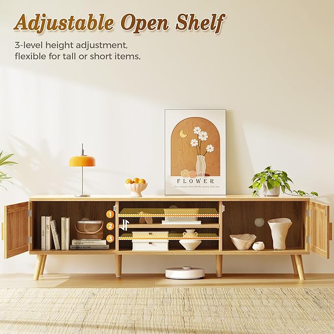 SUPERJARE Boho TV Stand for 75 Inch TV, Entertainment Center - Image 3