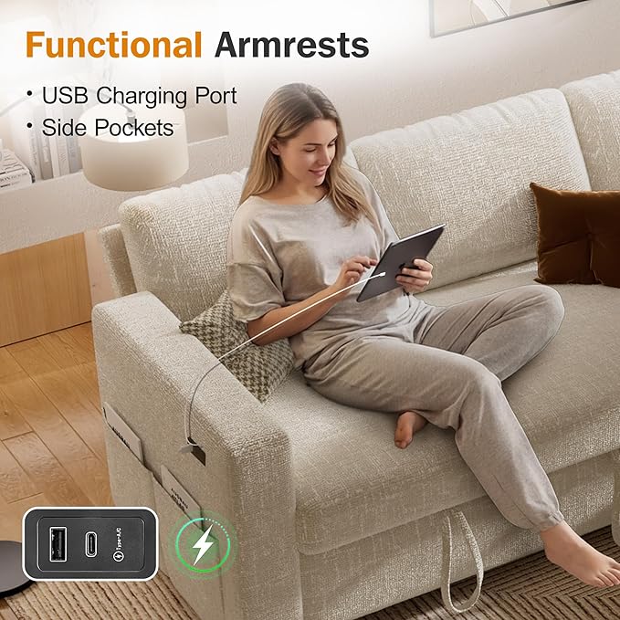Sunny Heart 106" U Shaped Sectional Sleeper Sofa Bed - Image 8