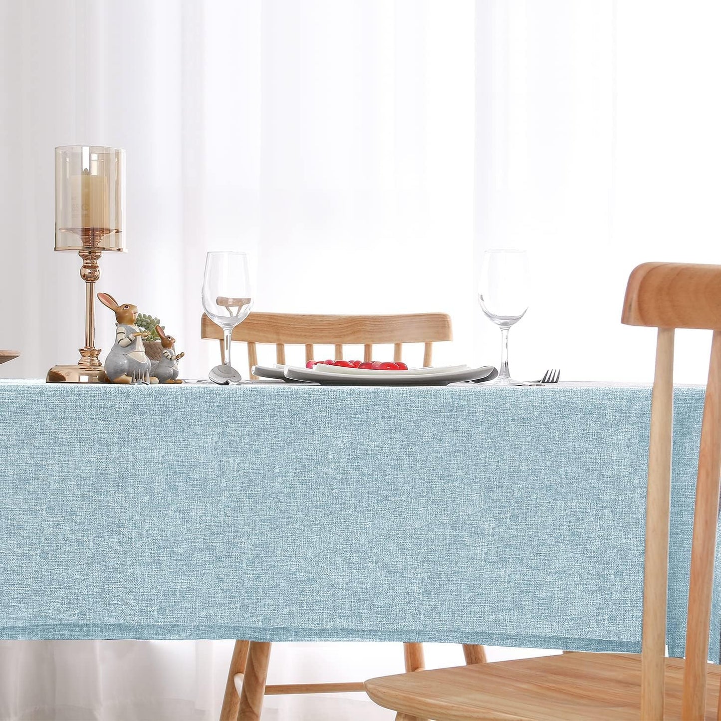 Hiasan 2 Pack Faux Linen Rectangle Tablecloth - Wrinkle and Stain Resistant Washable Table Cloth for Kitchen Dining Room Holiday Table Cover for Party Dinner, Lux Slate Blue, 60 x 102 Inch