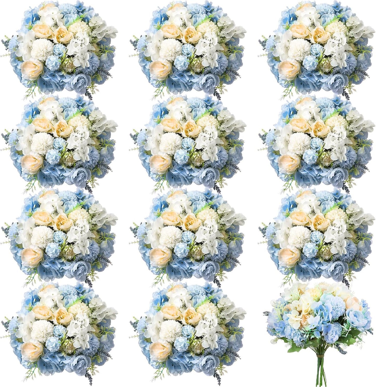 Tigeen Artificial Flowers Artificial Peonies Silk Flowers Faux Peony Fake Peony Silk Hydrangea Bouquet for Wedding Table Centerpiece Floral Vase Decor(White,Blue,12 Bundles)