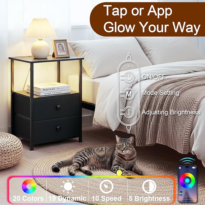 LOAKEKEL Night Stand Set 2, LED Nightstand - Image 5