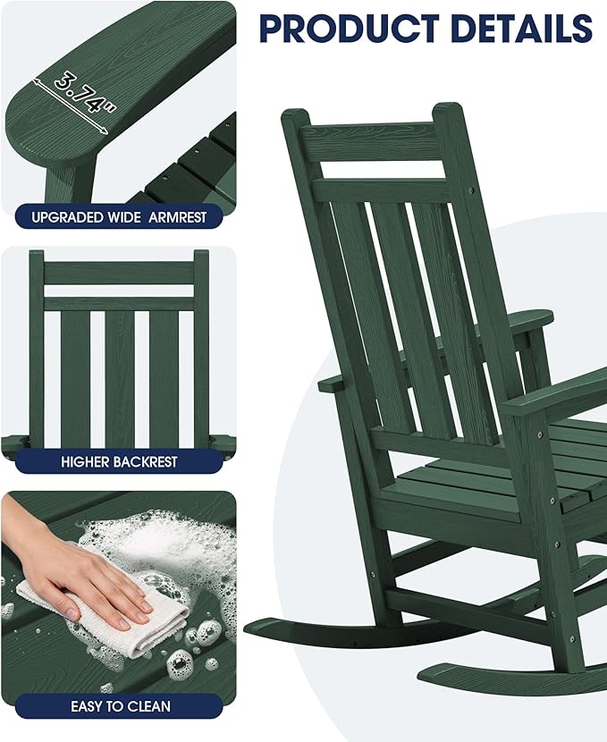 KINGYES Oversized Outdoor Rocking Chair Set of 2, All-Weather Patio Rocking - Image 6