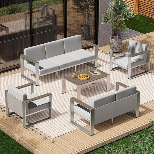 Aluminum Outdoor Patio Furniture Set, 7 Seats Outdoor Patio Conversation Sets by ComfCove