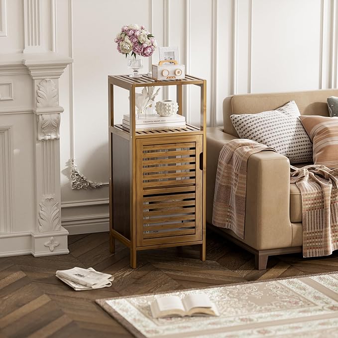 HITNET Bathroom Cabinet, Bamboo Floor Cabinet Free Standing, 4 Tier Sofa Side - Image 7