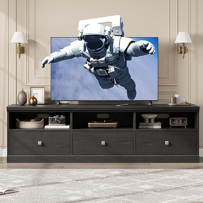 IDEALHOUSE 70in TV Stand for TVs up to 80", Mid Century Modern Entertainment - Image 2