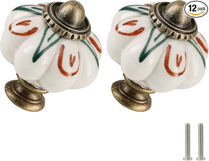 Ivory Pumpkin Knobs 12 Pack Ceramic Cabinet Knobs Vintage Drawer Pulls by Zernmiarder