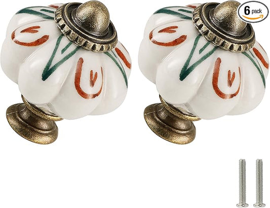 Ivory Pumpkin Knobs 6 Pack Ceramic Cabinet Knobs Vintage Drawer Pulls by Zernmiarder