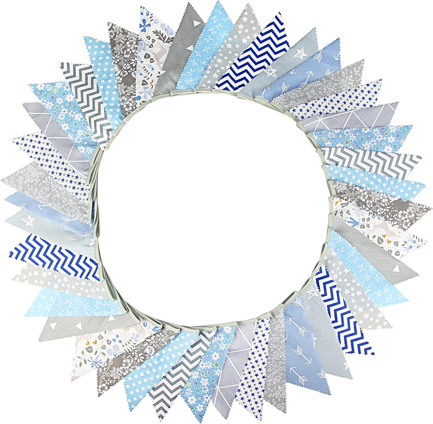 jijAcraft 39Ft Triangle Bunting Banner, 42Pcs Tea Floral Party Bunting Cotton Fabric Flags Pennant Garlands for Birthday Party, Wedding, Baby Shower, Outdoor and Home Decorations (Gray and Blue)