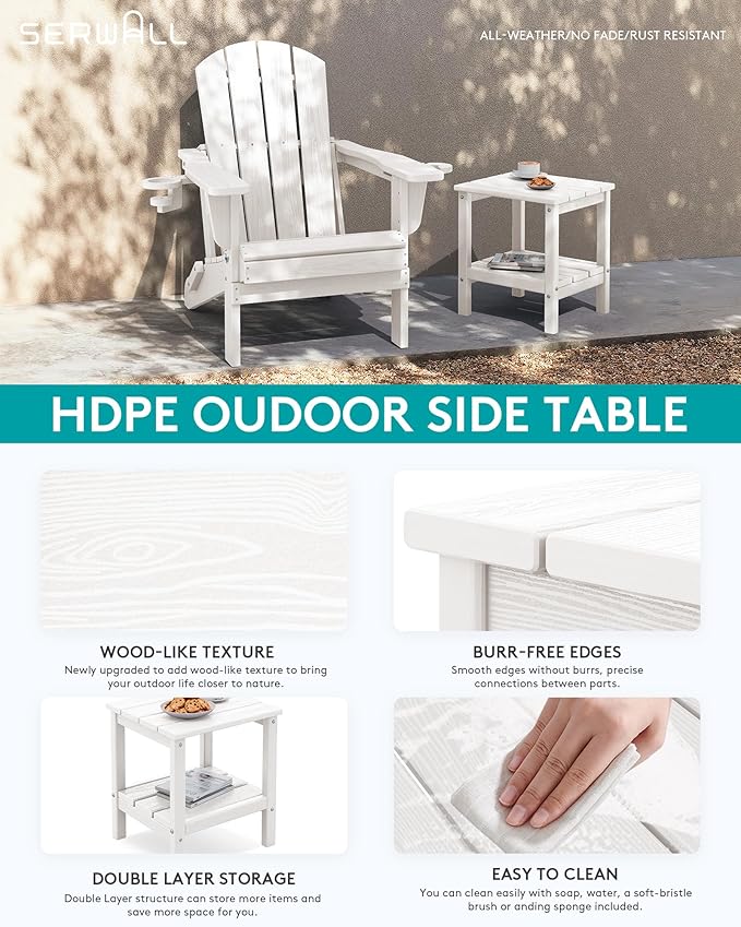 SERWALL 2-Tier HDPE Outdoor Side Tables Set of 4, Weatherproof Rectangular - Image 4