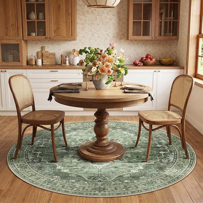 RELEANY Area Rugs Round 6ft Washable Non-Slip, Floral Vintage Distress Print - Image 2