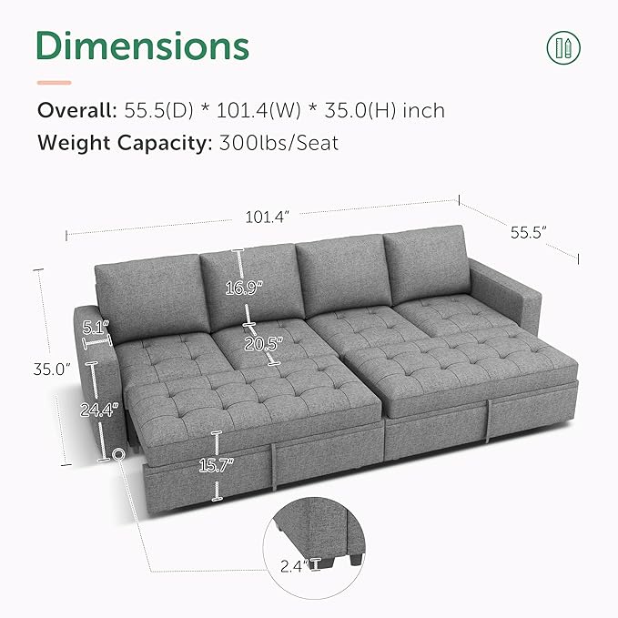 HONBAY Modular Sectional Sleeper Sofa - Image 2