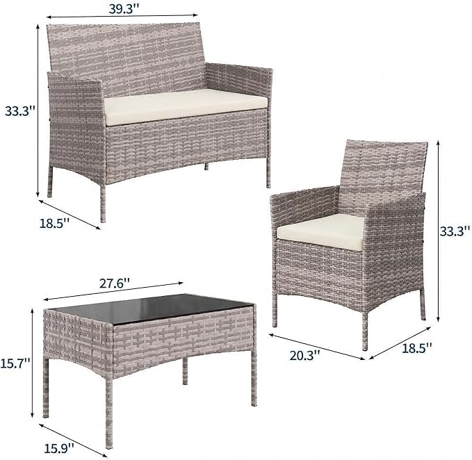 GarveeLife 4-Piece Patio Furniture Set, Rattan Outdoor Furniture - Image 2