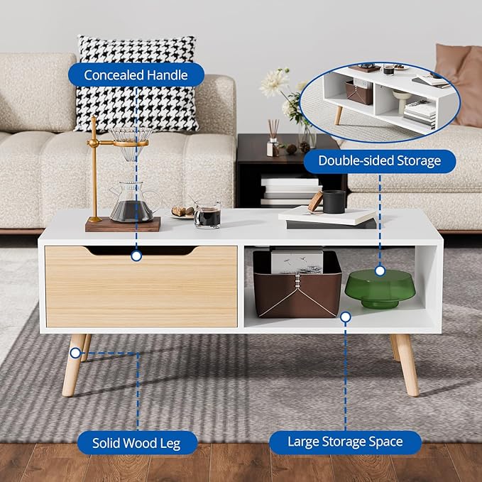 Cozy Castle Modern Coffee Table, Wooden Cocktail Table - Image 3