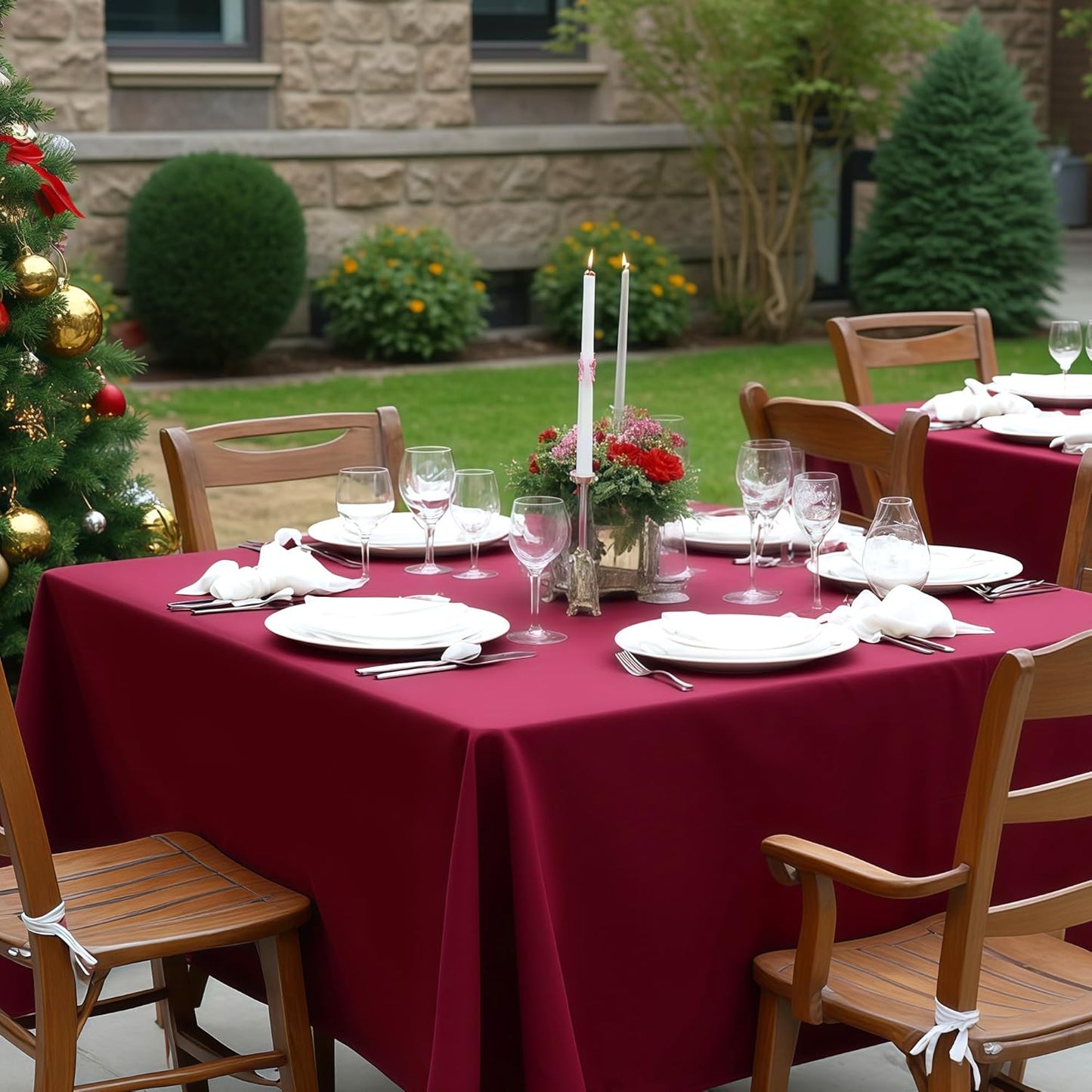 sancua Square Tablecloths 85x85 Inch Burgundy - Fabric Table Cloth for Square or Round Tables, Washable Polyester Table Cover for Christmas Dinner, Holiday Party, Decorative Display Tables