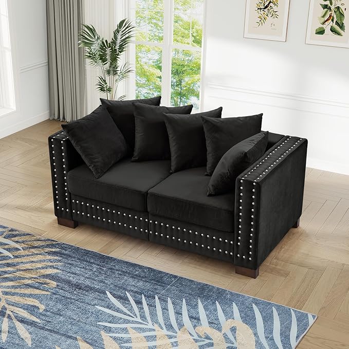 60.5"W Loveseat Sofa, Velvet Mid Century Modern Couch - Image 9