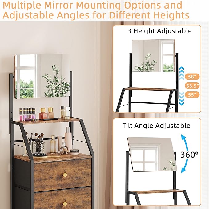 HIGDBFE 4-Drawer Dresser with Mirror, Vanity with 2-Tier Shelves, Fabric Chest - Image 5
