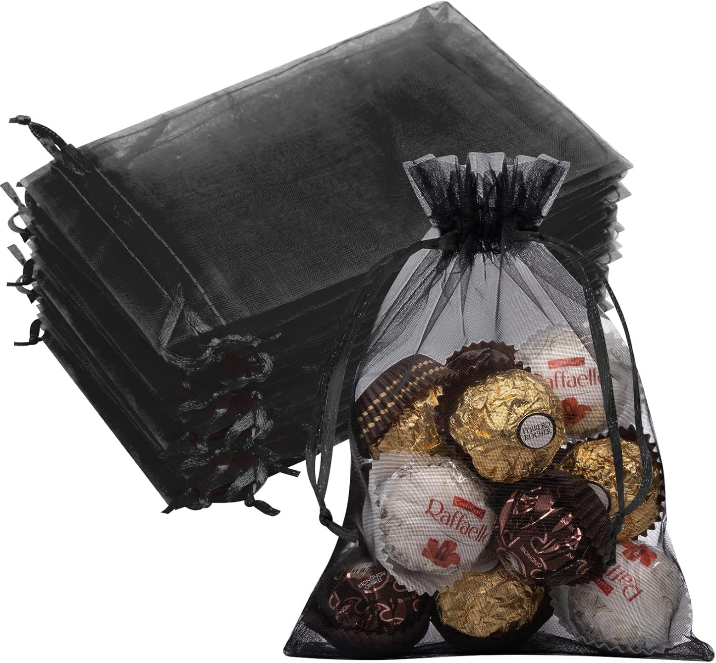 50 Pcs Organza Bags 5x7 Inch, Small Mesh Bags Drawstring Gift Pouches for Jewelry Candy Party Favor (Black)