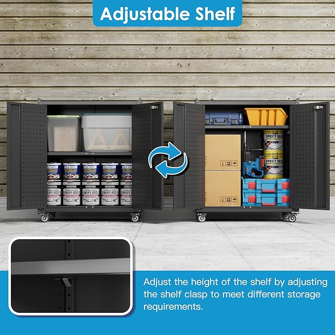 SUXXAN Storage Cabinet with Wheels and Pegboard, Rolling Garage Storage Cabinet - Image 3