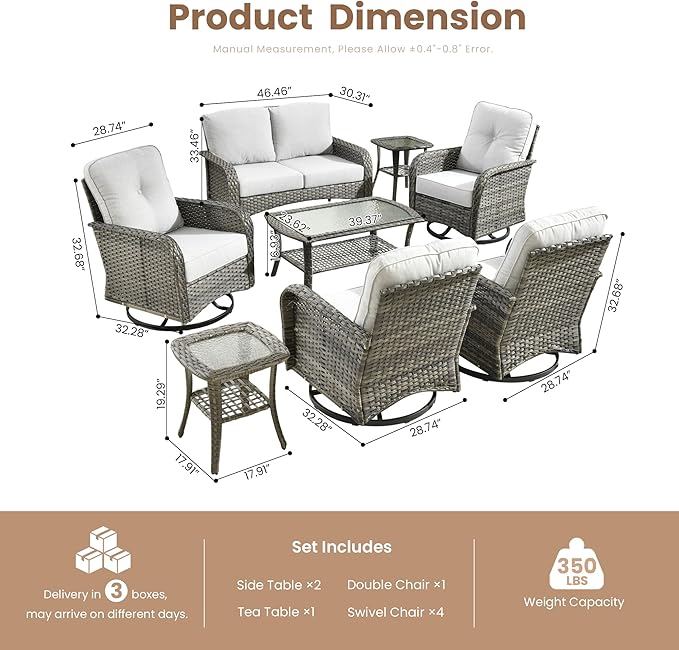 8 Pieces Outdoor Patio Furniture Sets, High Back Swivel Rocker Chairs Loveseat - Image 2