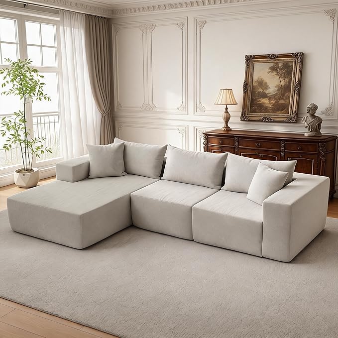 Corduroy Modular L Shape Sofa, Cloud Feel Compressed Sectional Couch by GarveeTech
