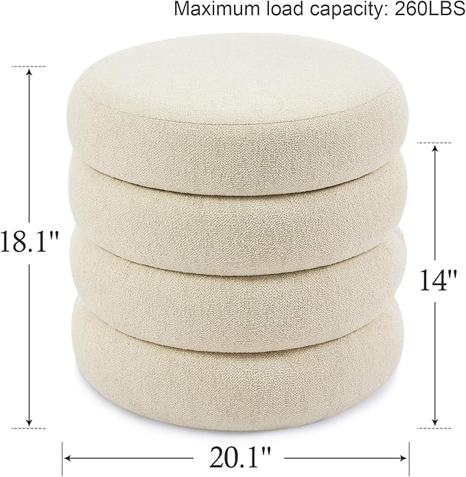 Flouki 19.5" Storage Ottoman Round, Vanity Stools - Image 3