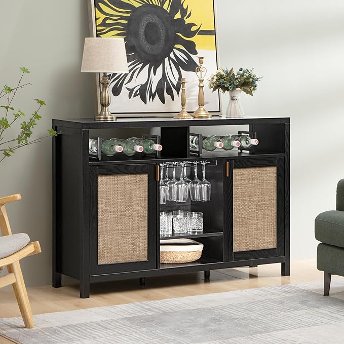 SICOTAS Rattan Coffee Bar Cabinet, Modern Liquor Cabinet - Image 2