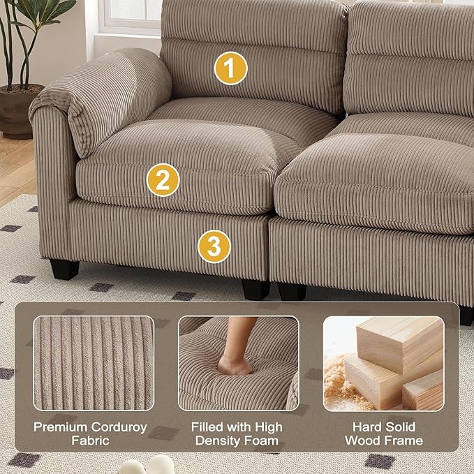 HAOMARKETS Corduroy 4-Piece Sofa Set, Upholstered Ottoman Set of 2, Accent - Image 3