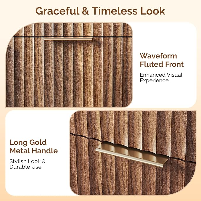 VINGLI Fluted Walnut Dresser 6 Drawer, Dark Brown Wood Dresser - Image 4
