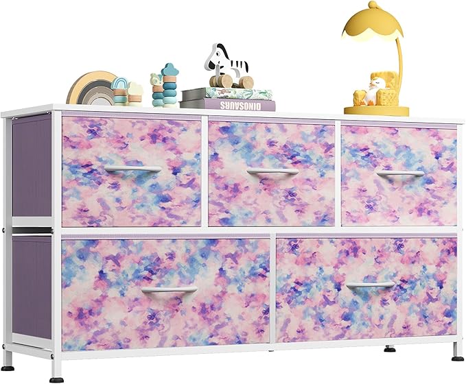 WLIVE Dresser for Bedroom with 5 Drawers, Wide Chest of Drawers, Fabric Dresser by WLIVE