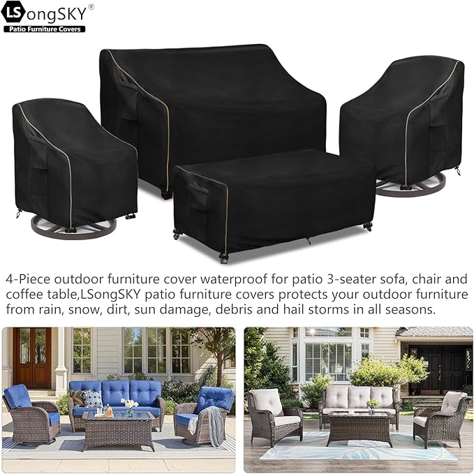 Patio Furniture Covers 4 Piece Set, 600D Heavy Duty Outdoor Furniture Covers - Image 3