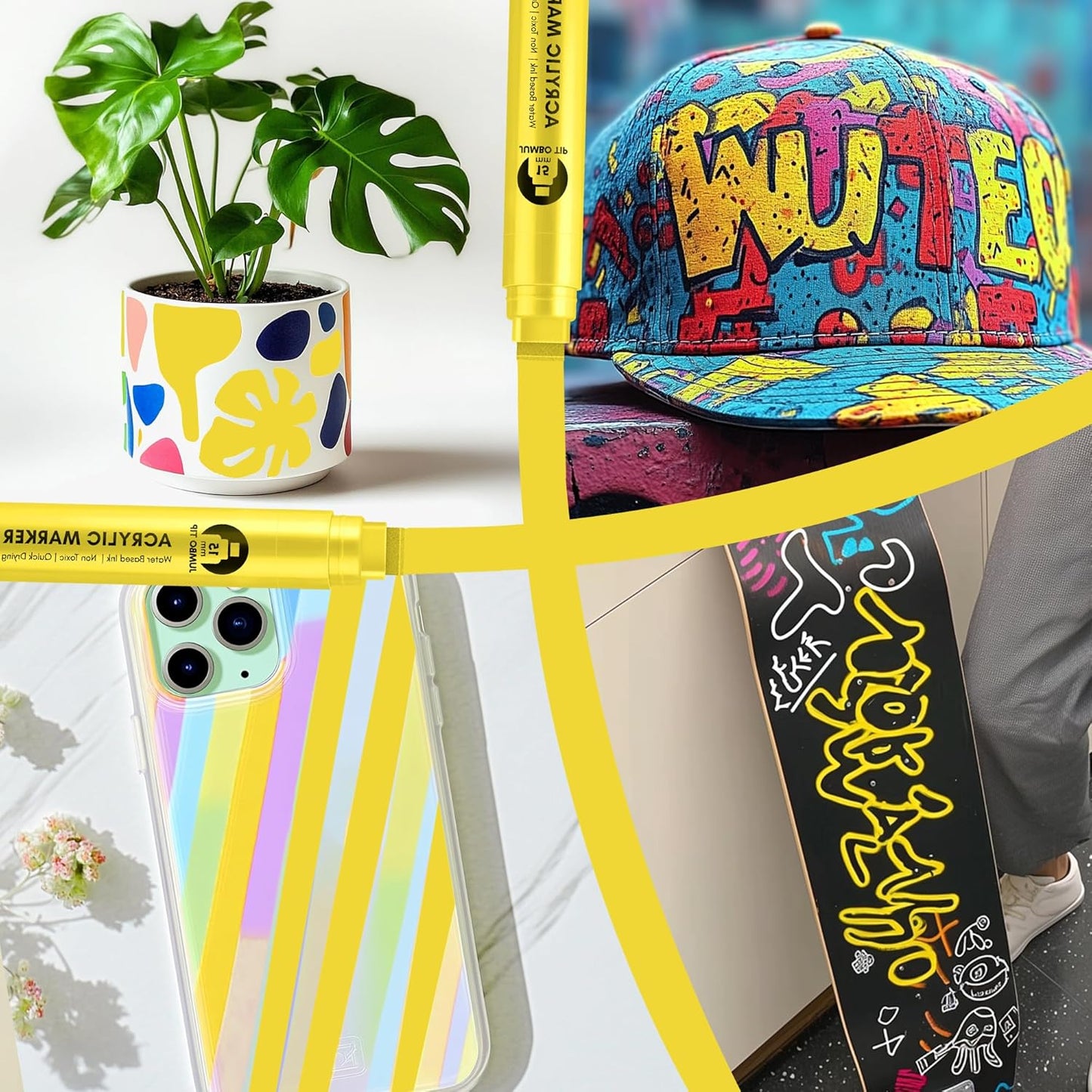 3 Pcs Yellow Jumbo Permanent Markers: 15mm Wide Tip Thick Acrylic Paint Pen Large Calligraphy Marker for Rock Painting, Poster, Sign, Canvas, Glass, Wood, Ceramic