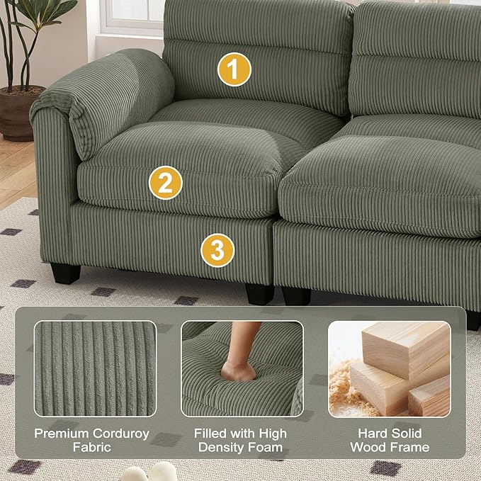 HAOMARKETS Corduroy Sofa Set, Upholstered Ottoman Footrest, Modern Living Room - Image 4