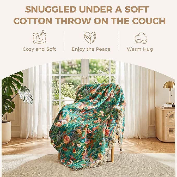 LUTBM Cotton Boho Blanket Queen Size Soft Summer Lightweight Bed Quilt Floral - Image 5